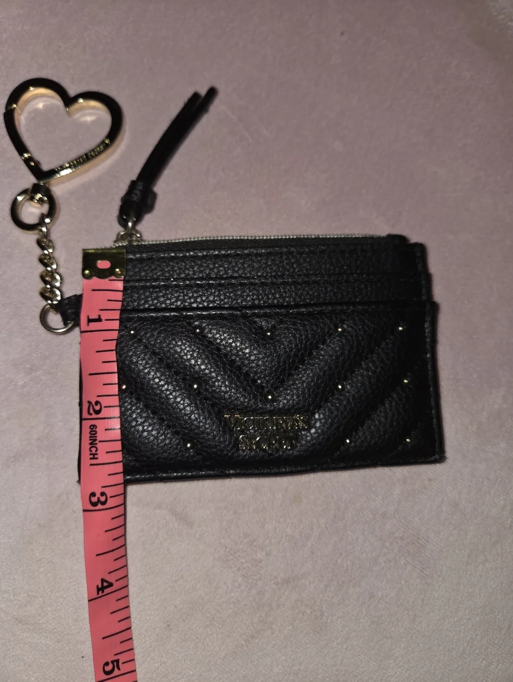 Victoria's Secret Black Quilted Card Holder with Gold Heart Keyring - Picture 6 of 6